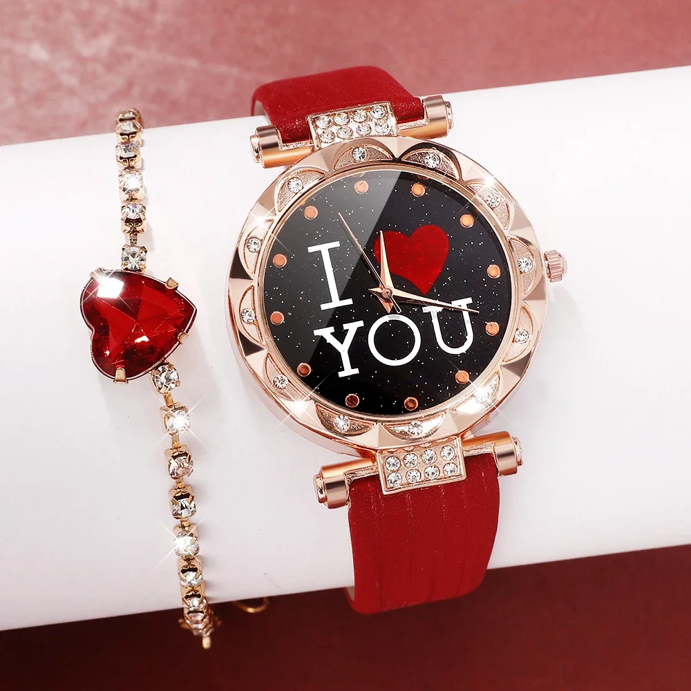 2PC Fashion Ladies Watch + Accessories Set, the perfect combination of watch and accessories, the ideal gift choice