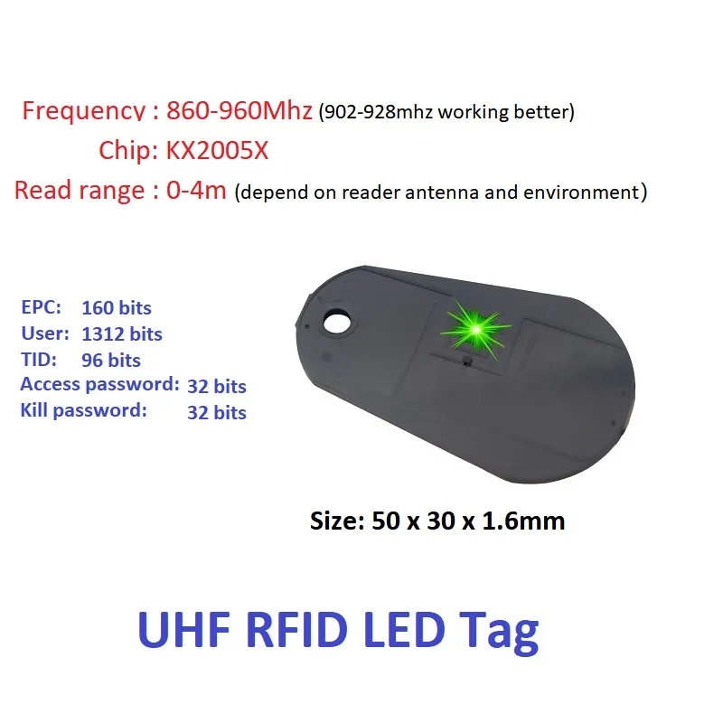 ISO 18000 6C Waterproof RFID Keyfob Mini UHF LED Light Reminder Tag Card 860-960MHz Frequency Keychain with LED Light Keyfobs