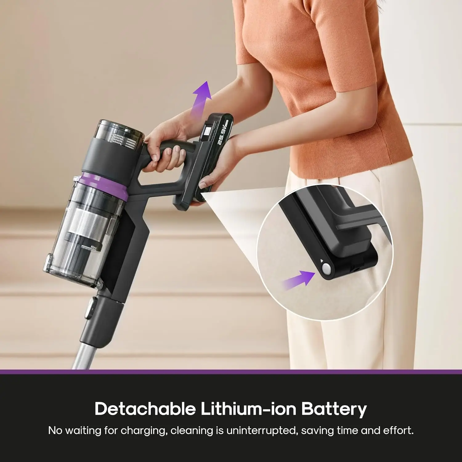 Draadloze stofzuiger Lichtgewicht, Stick Vacuum Oplaadbaar voor hardhout, dierenharen, zwart, ReactiClean 410