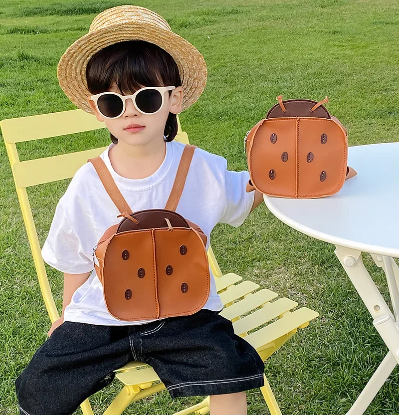 Cartoon Ladybug Children's Small Backpacks Cute Pu Leather Kids Kindergarten Schoolbag Creative Boys Girls Shoulder Bag Handbags