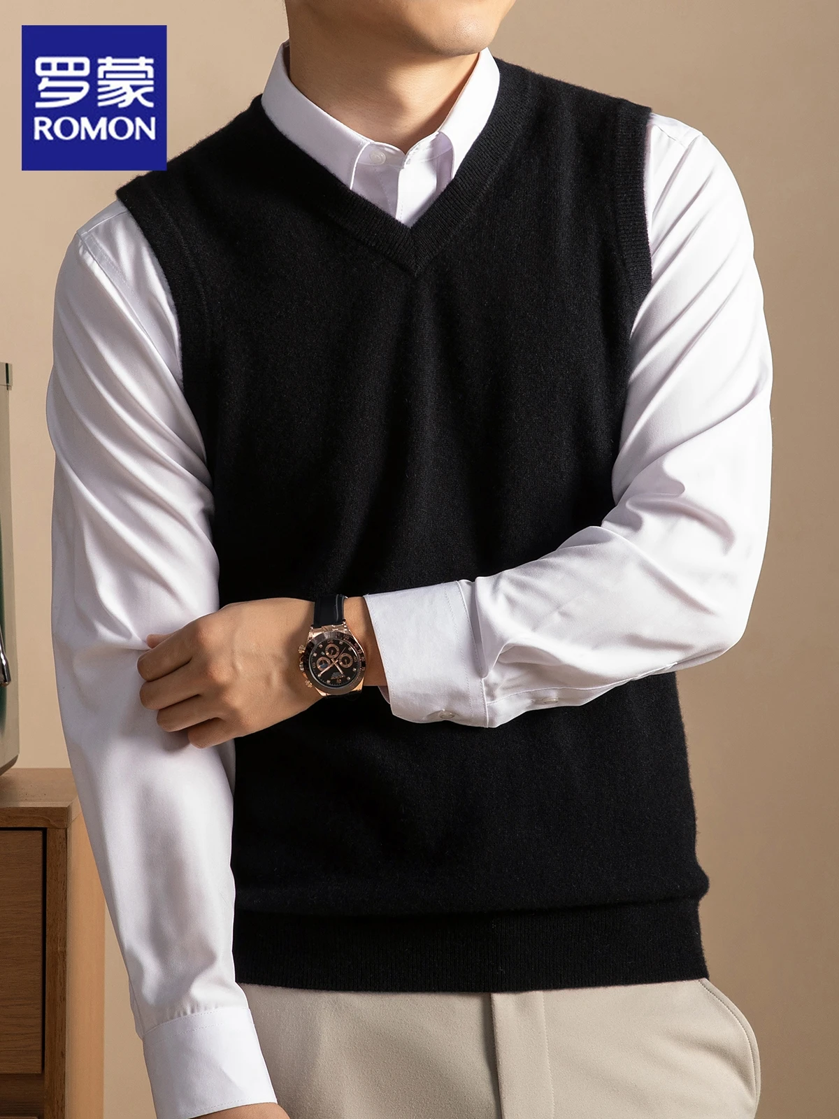 Rn Men's 00% Camere Knitted Vest Svel Outerwear Spring Casual Sle Comfortable Soft V-Ne Sweater