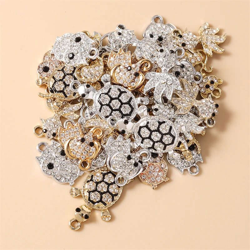 10 Stück niedliche Kristall-Legierungs-Anhänger in Tierform (Schildkröte, Eule, Elefant, Katze) zum Basteln von Halsketten, Ohrringen, DIY-Schmuck und Bastelarbeiten – Detail 3