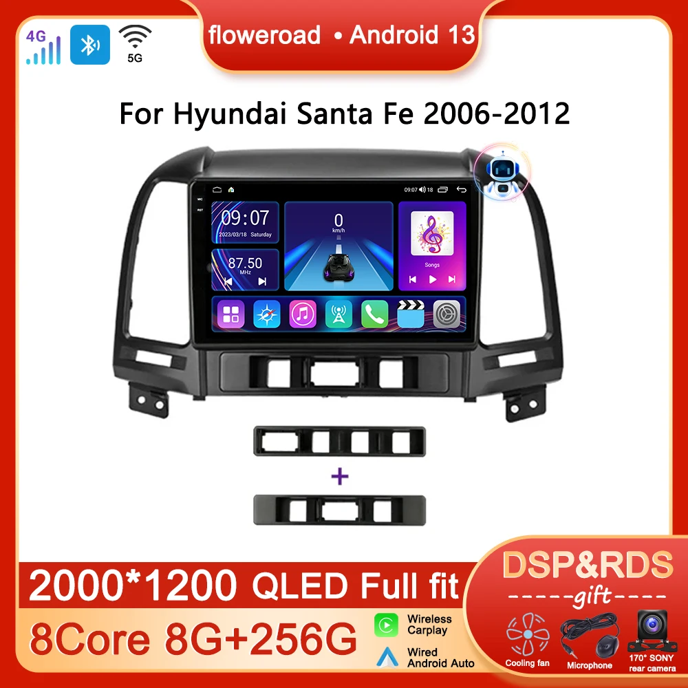 

Stereo 2DIN Car Radio Android For Hyundai Santa Fe 2 2006 2007-2012 Multimedia Player Apple Carplay GPS Navigation DSP Autoradio