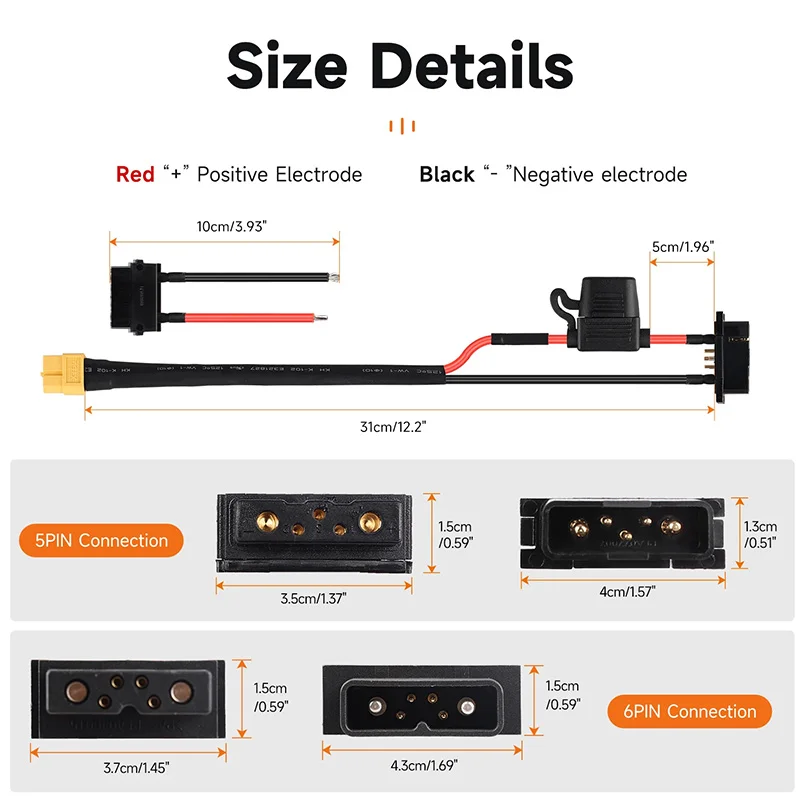 Battery Box Discharge Connector XT60 to 4/5/6Pin Adapter E-Bike Power Battery Base Replacement Part for Hailong G80/No.1 Type 2