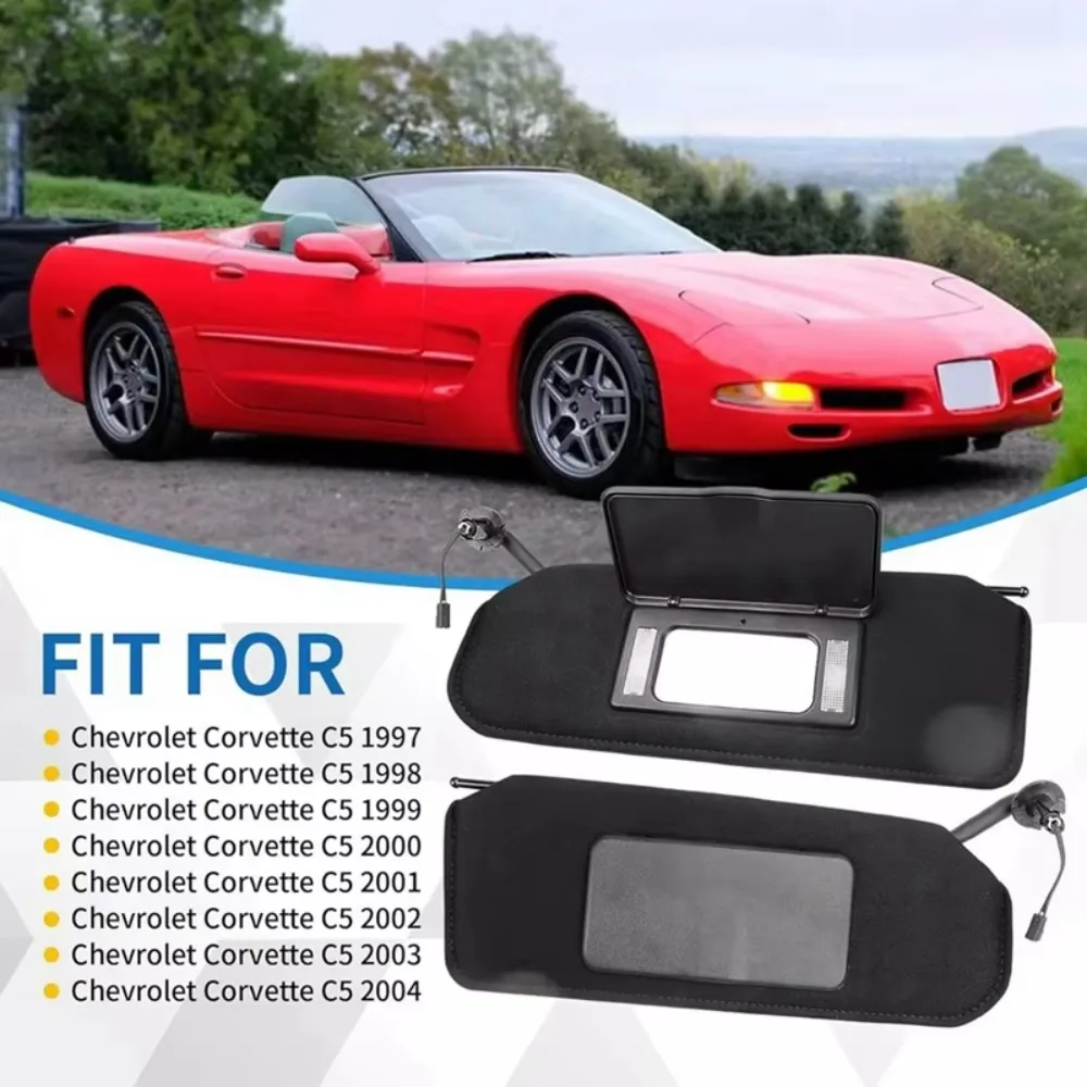 1Pair Car Sun Visors Shades W/LED Light 10442033 10442034 For Chevrolet Corvette C5 1997-2004 Sunvisors Vanity Mirror