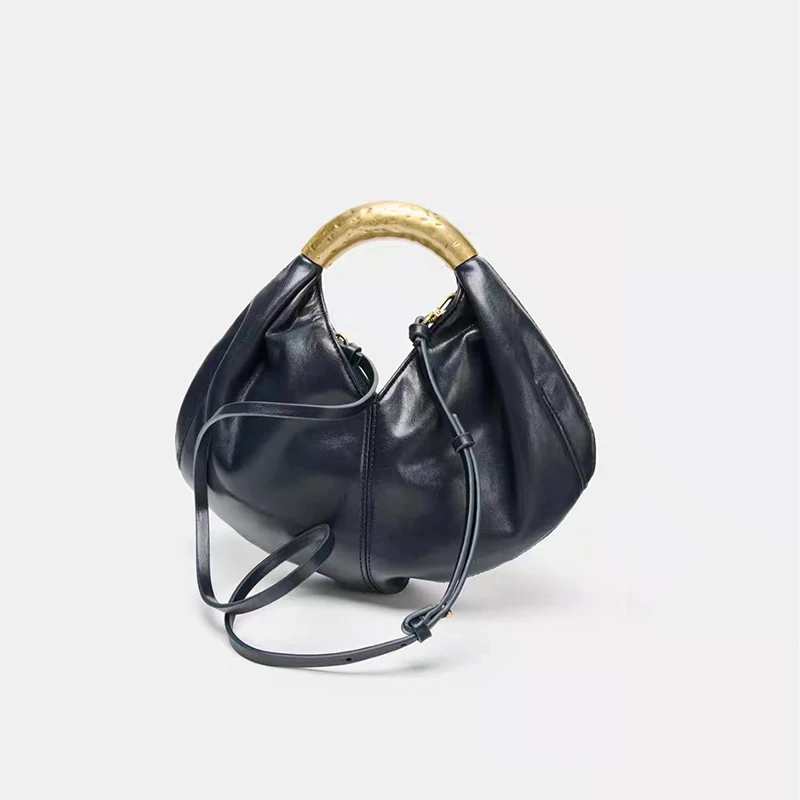 

Fashionable Metal Decorated Soft Leather Dumpling Shaped Handbag Mini Folded Clutch Crossbody Bag for Daily Use PU Material