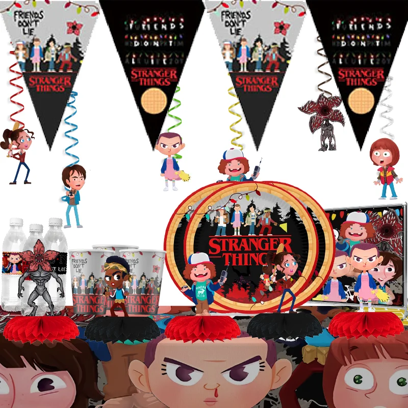 stranger things  theme adventure party decoration balloon cup plate sticker banner backdrop cake supplies banner for baby shower