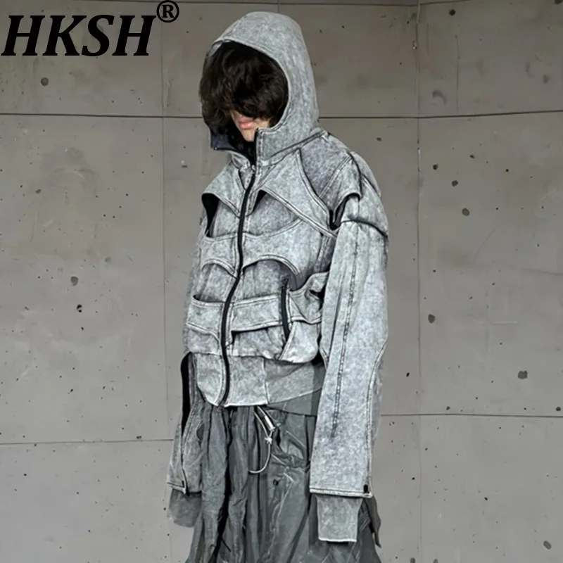 

HKSH Spring Autumn New Men Tide Waste Land Deconstructed Patchwork Layered Three-Dimensional Heavy Vintage Hooded Jacket HK12749