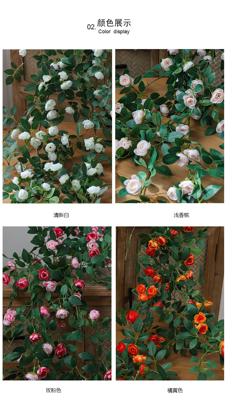 Künstliche Efeugirlande, Seidenrosen-Hängepflanzen, künstliche Blumen für Hochzeit, Zuhause, Garten, Wandbogen-Dekoration, künstliche Rosen – Detail 3
