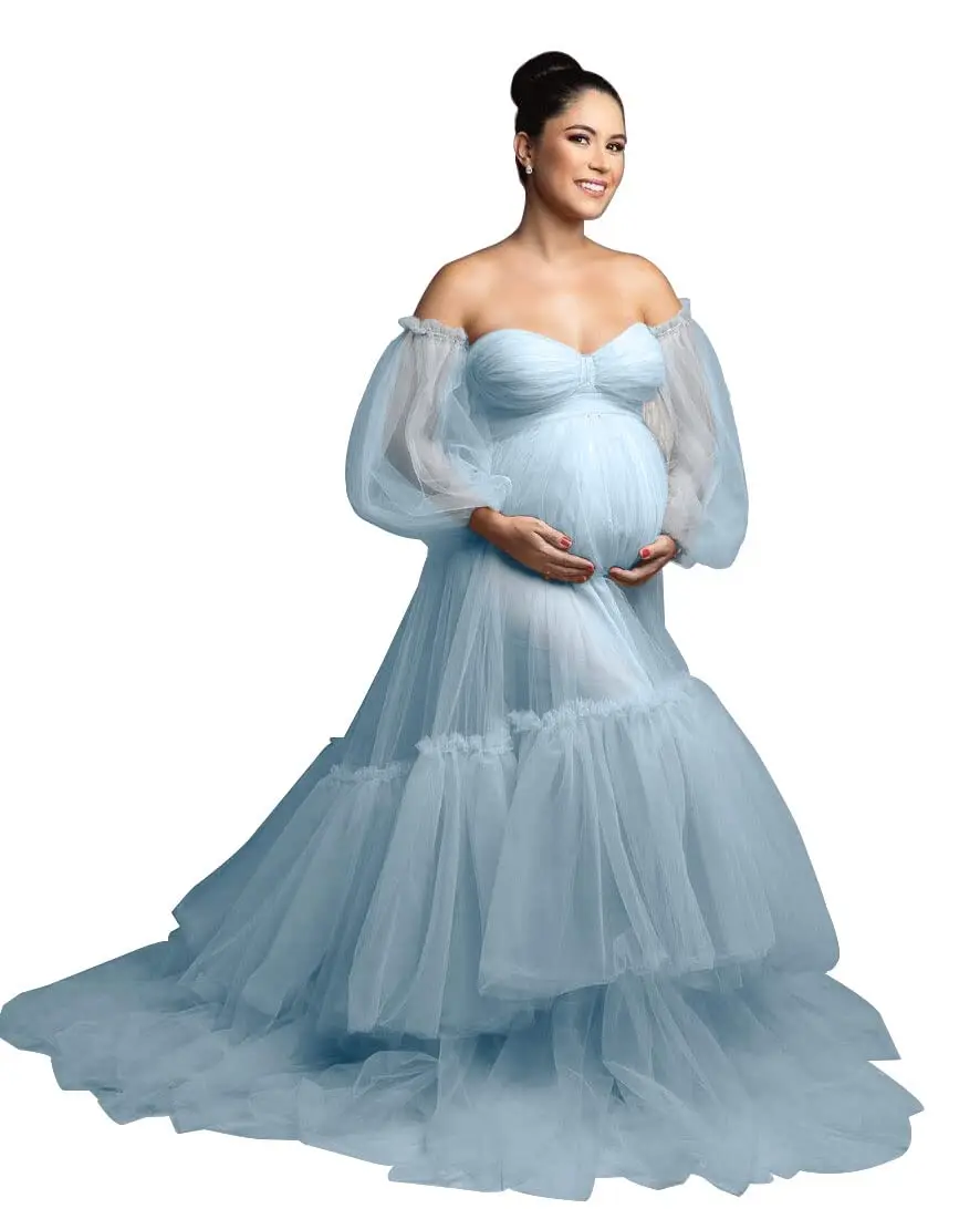Nový ples šaty fotka střílet gowns dámská těhotenské tyl róba milenka dlouhé rukáv fotografie rekvizity šaty