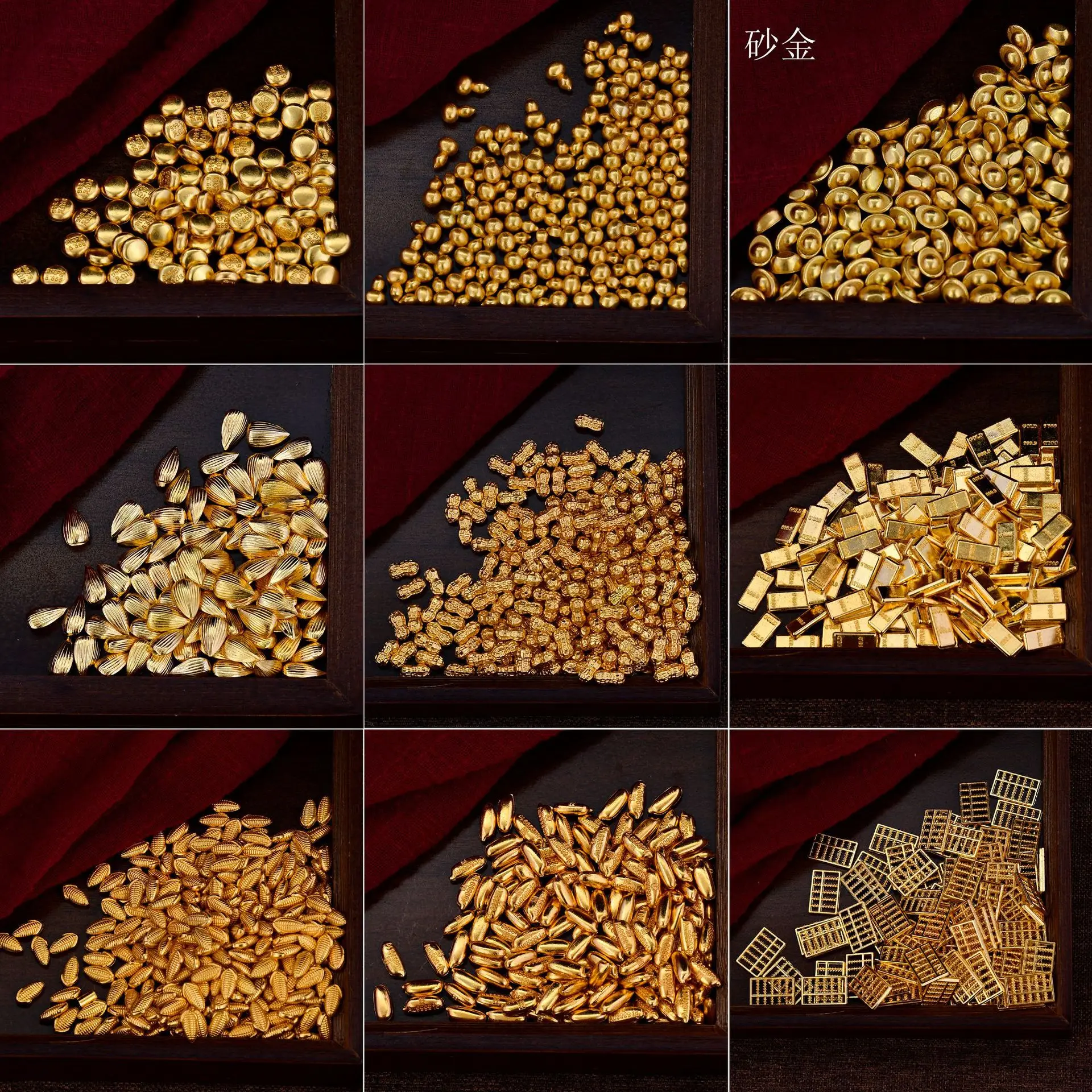 100pcs Alloy Mini Golden Ingot - Solid Fake Gold Nugget, Feng Shui Wealth Treasures, Mini Abacus & Lucky Gourd for Rice Jar