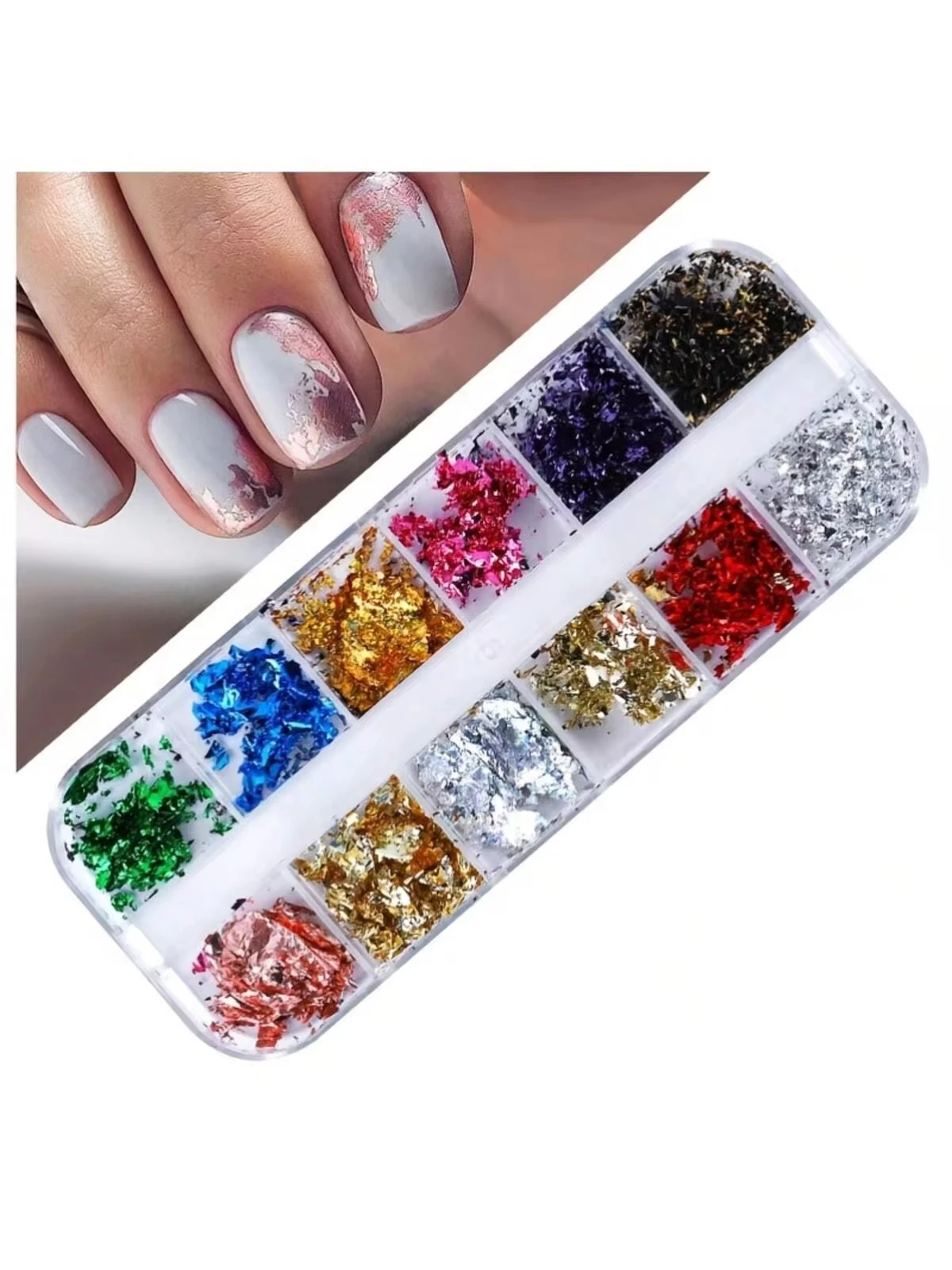 12 Color Foils Gorgeous Nails Glitter Aluminum Flakes Chip Nail Design Shiny Kismis Nail Art Decoration, 1 Box