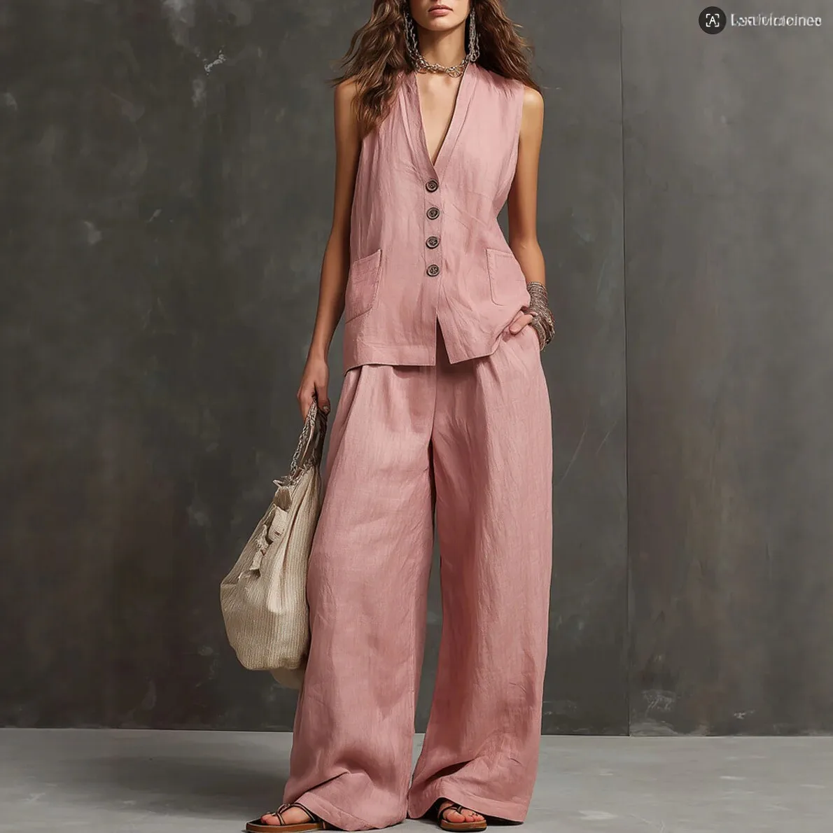 2026 New Women's Sleeveless Vest  And Wide-leg Pants Cotton-linen Two-piece Set Dresses For Women Beach Party Y2k Suits