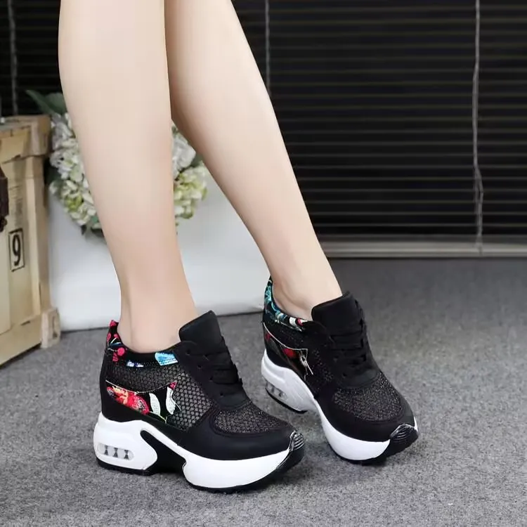 Color-blocking Platform Shoes Women's 2023 Spring and Summer New Hollowed-out Breathable Mesh Heightening Sneakers Women Tenis