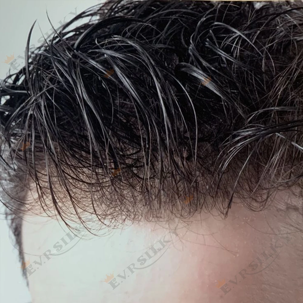 

Natural Hairline Mens Toupee 100% Human Hair Microskin Brown Black Hair Durable Thin Skin Full PU Capillary Prosthesis For Men