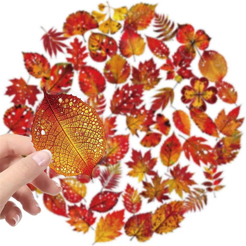 

56PCS Red Leaf PET Sticky Sticker Aesthetic Tear Open DIY Decoration Scrapbooking School Stationery Supplies for Kids