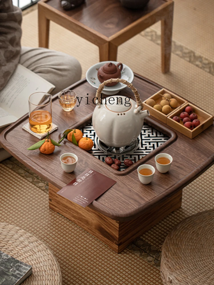 Tqh Charcoal Stove Cooking Tea Table All Solid Wood Home round Table Balcony Tea Table