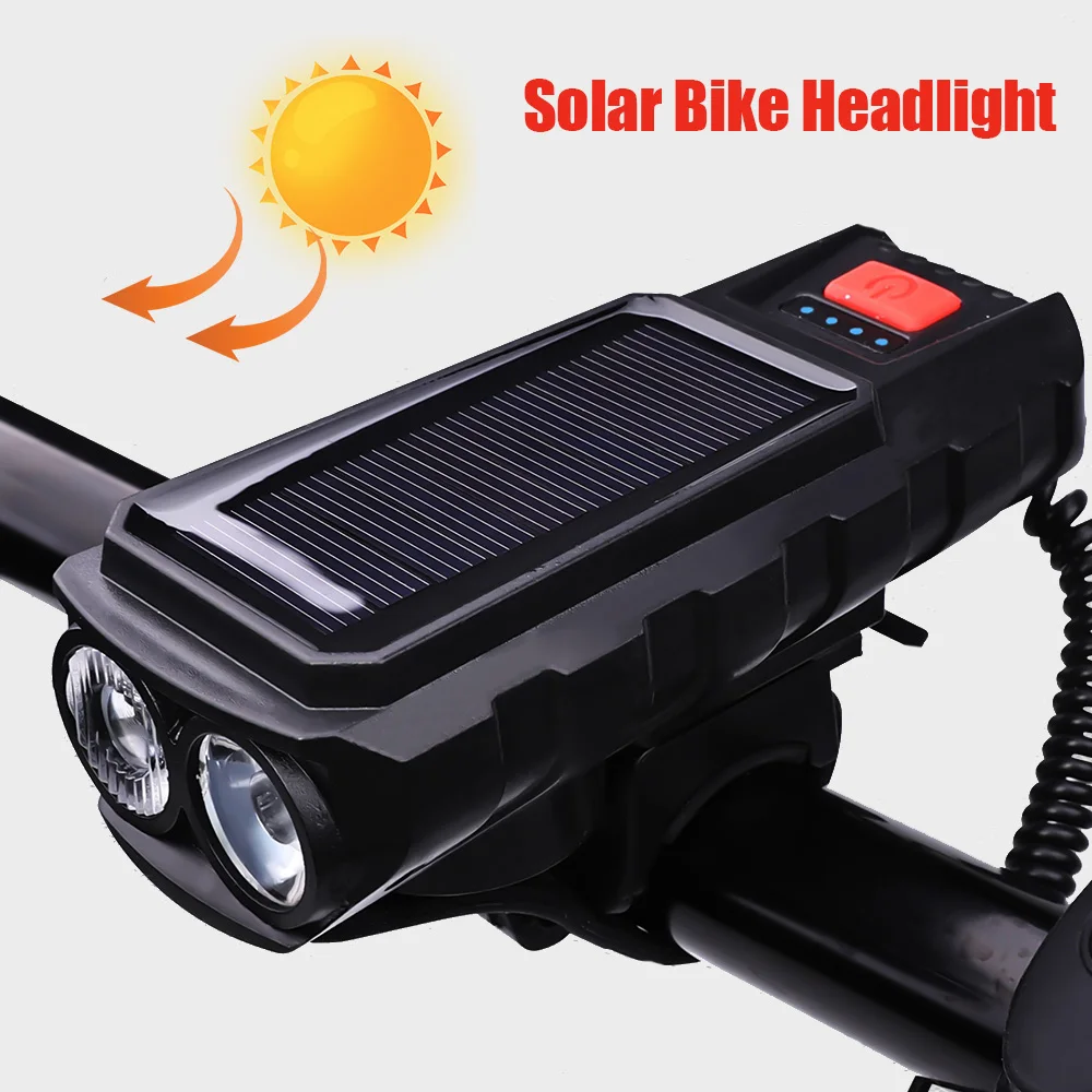 

Solar Bicycle Front Light TYPE-C Rechargeable MTB Road Bike Front Light Flashlight 120dB with Horn Flashlight Bicycle Light