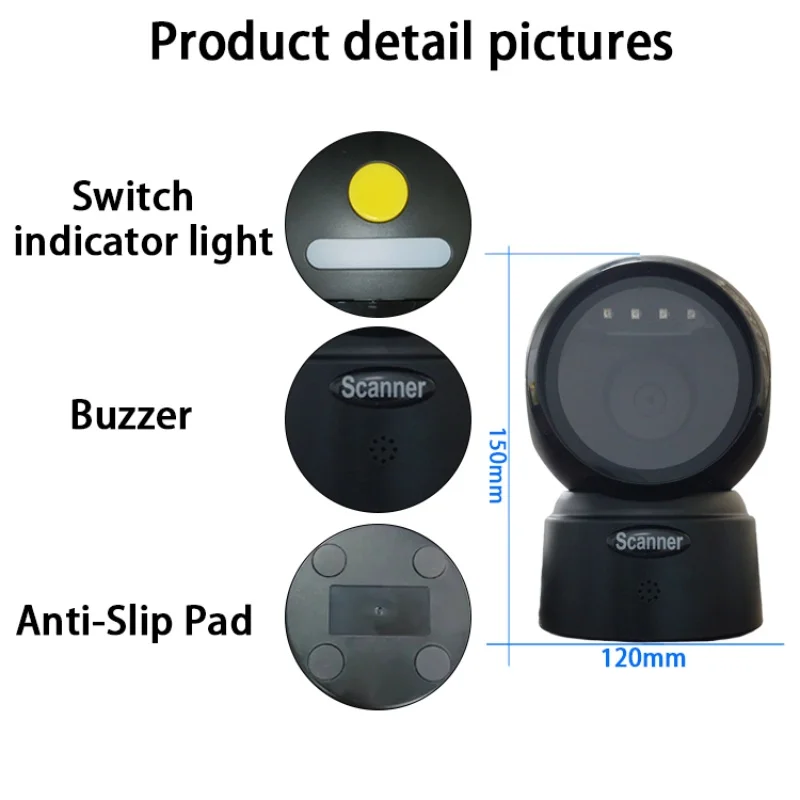 Omnidirection 2D Desktop Barcode Scanner Read 1D 2D Qr Code Support for Supermarket Store