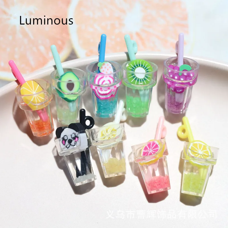 

100pcs Resin Luminous Sippy Cups Charms Fruit Juice Cup Bottle Pendant for Jewelry DIY Earrings Necklace Keychain Accessories