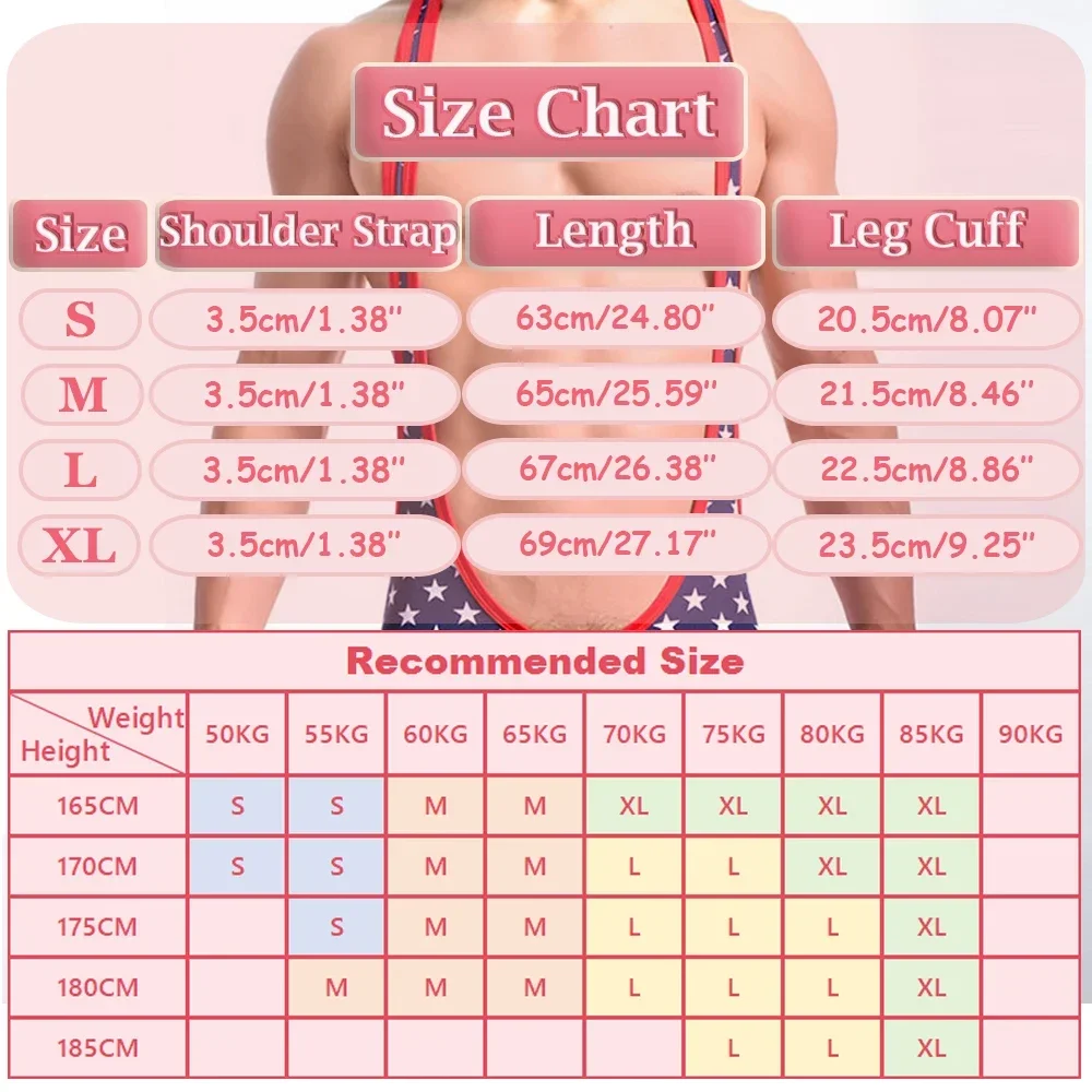 Men Sexy USA Flag Printed Bodysuit One-Piece Jockstrap Wrestling Singlets Leotard Undershirts Fitness Jumpsuit Clubwear Skinsuit