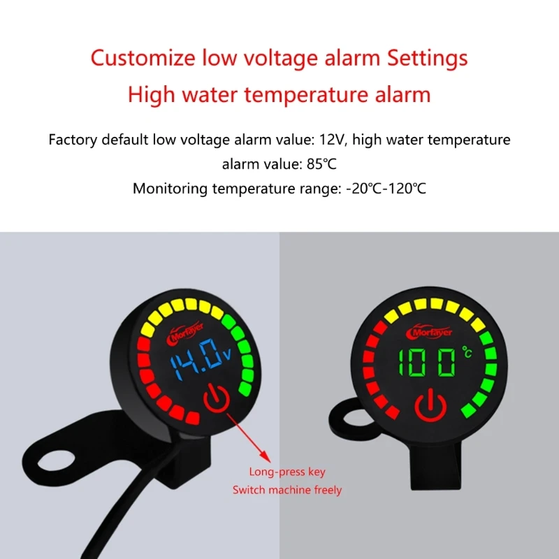 Motorcycle Meter Voltmeter Water Temperature Thermometer Gauges 2 in 1 12V-24V