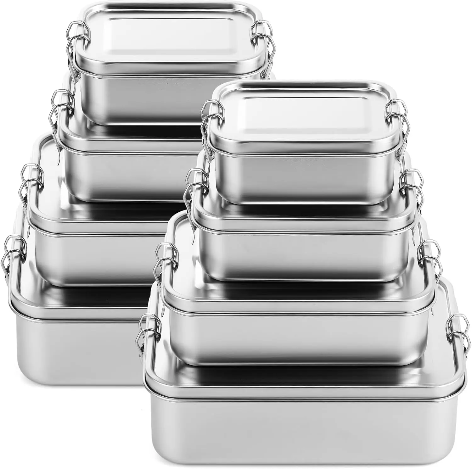 

8 Pcs Stainless Steel Food Containers 550/850/1400/2400 ml Lockable Leak Proof Bento Lunch Box Reusable Dishwasher Safe for Work