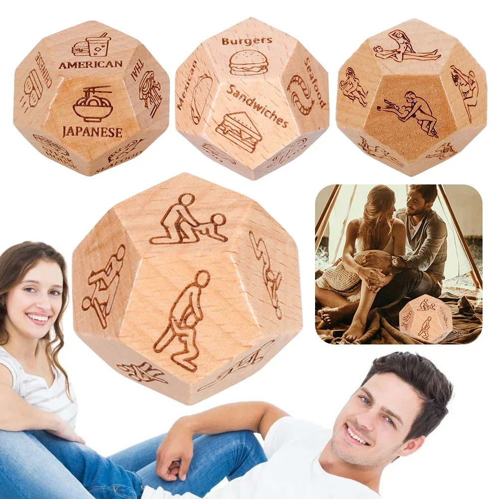 Anniversary Wedding Gifts Stocking Stuffers Wood Food Dice Foodie Naughty Wooden Dice Gifts for Him Her for Couples Husband Wife