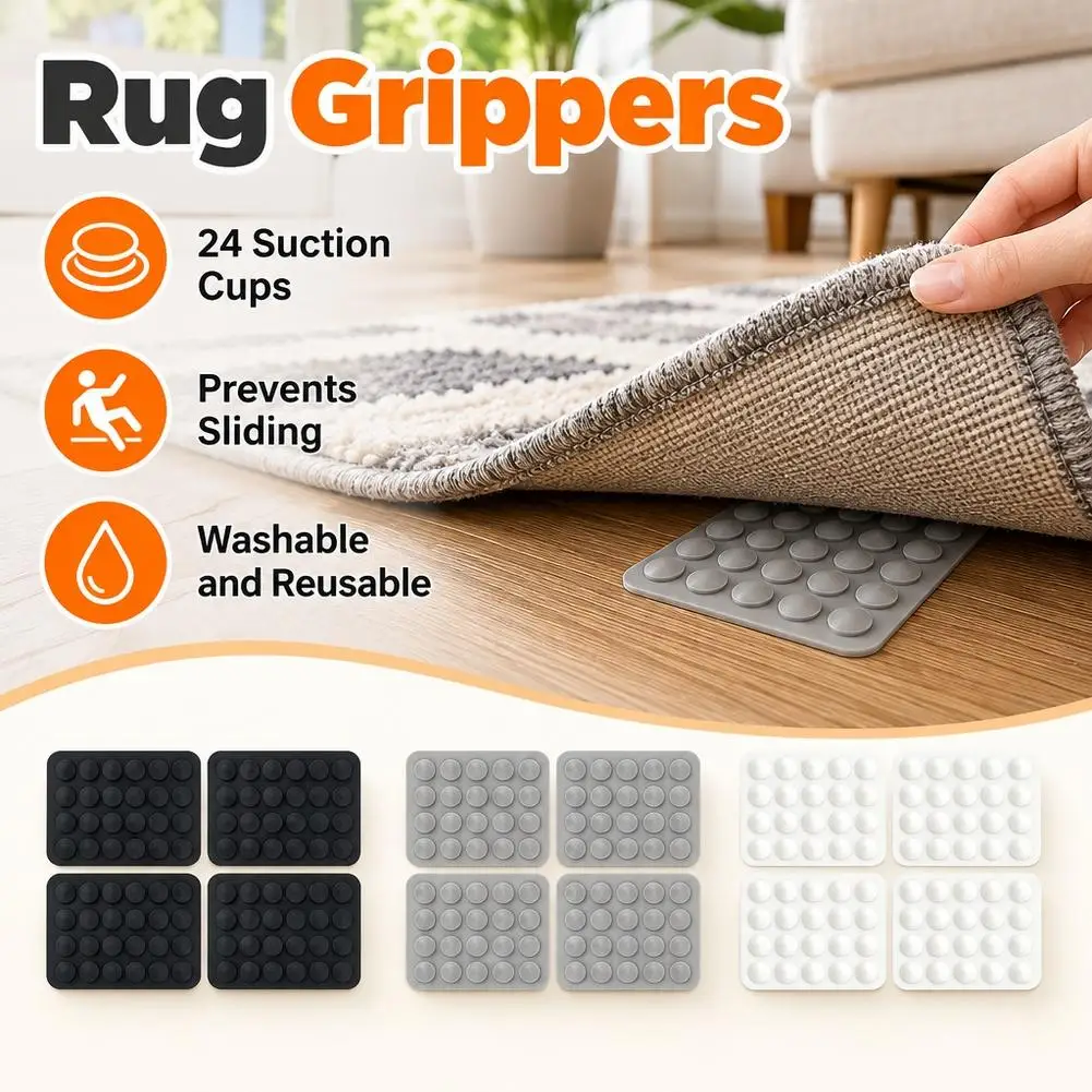 4pcs Anti-Slip Carpet Pads Reusable Easy-to-Install Rug Grippers, Prevent Slipping, Curling, and Shifting, Floor Fixing Stickers