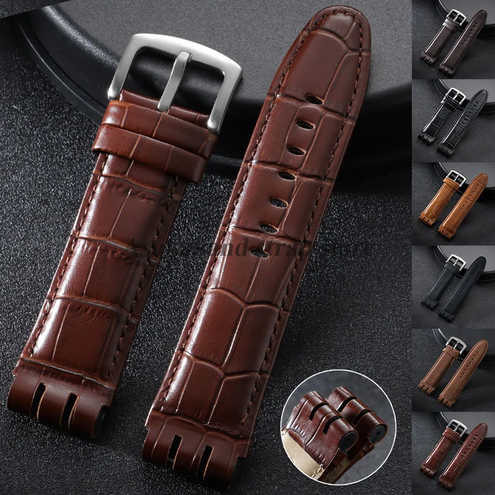 Correa de reloj de cuero de vaca marrón de 23mm para Swatch IRONY YOS440 449 448 401G, correa de reloj suave para hombre, pulseras de repuesto para negocios