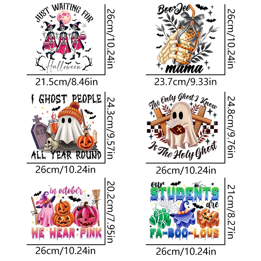 6 قطع من نقل الحديد بنمط موضوع الهالوين، رقع نقل الحرارة من الفينيل بألوان مختلطة للملابس والإكسسوارات التي تصنعها بنفسك