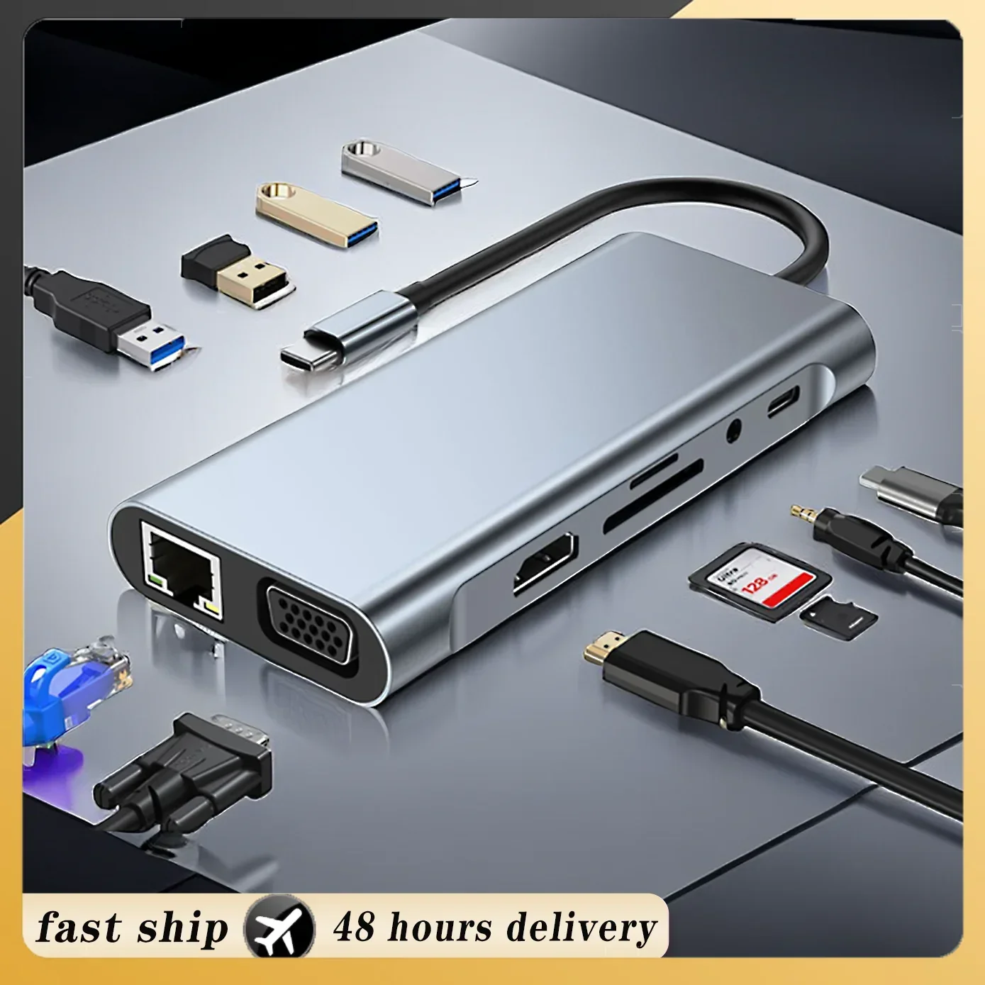 

USB C HUB For Macbook Air M1 iPad Pro Type C Splitter To HDMI 4K thunderbolt 3 Docking Station Laptop Adapter With PD SD TF RJ45