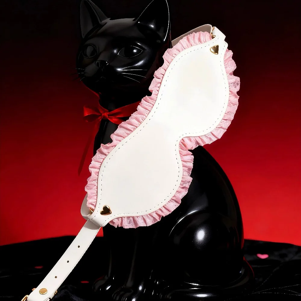 Blackout BDSM Blindfold, Cute Maid Cosplay Eye Mask, Pink Lace PU Leather, 100% Light-proof Mask for Adult Flirting Game 18+ 3