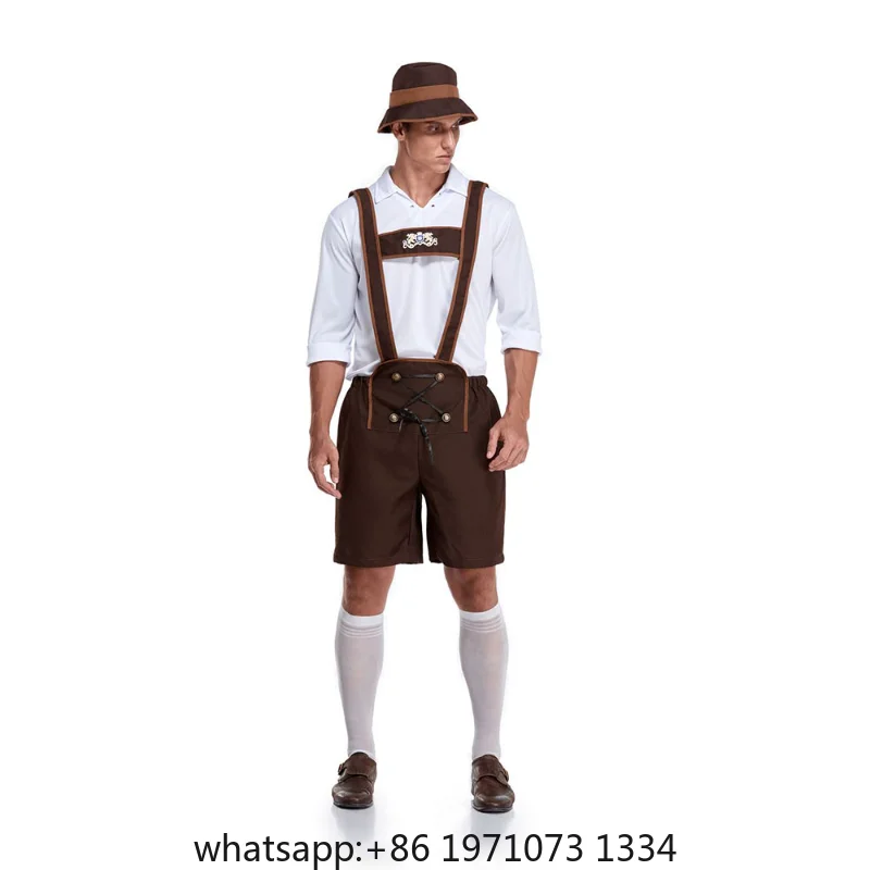 Germany Traditional Oktoberfest Beer Men's Bar Costume Bavarian Deluxe Lederhosen Suspenders Shorts Cosplay Party Fancy Dress