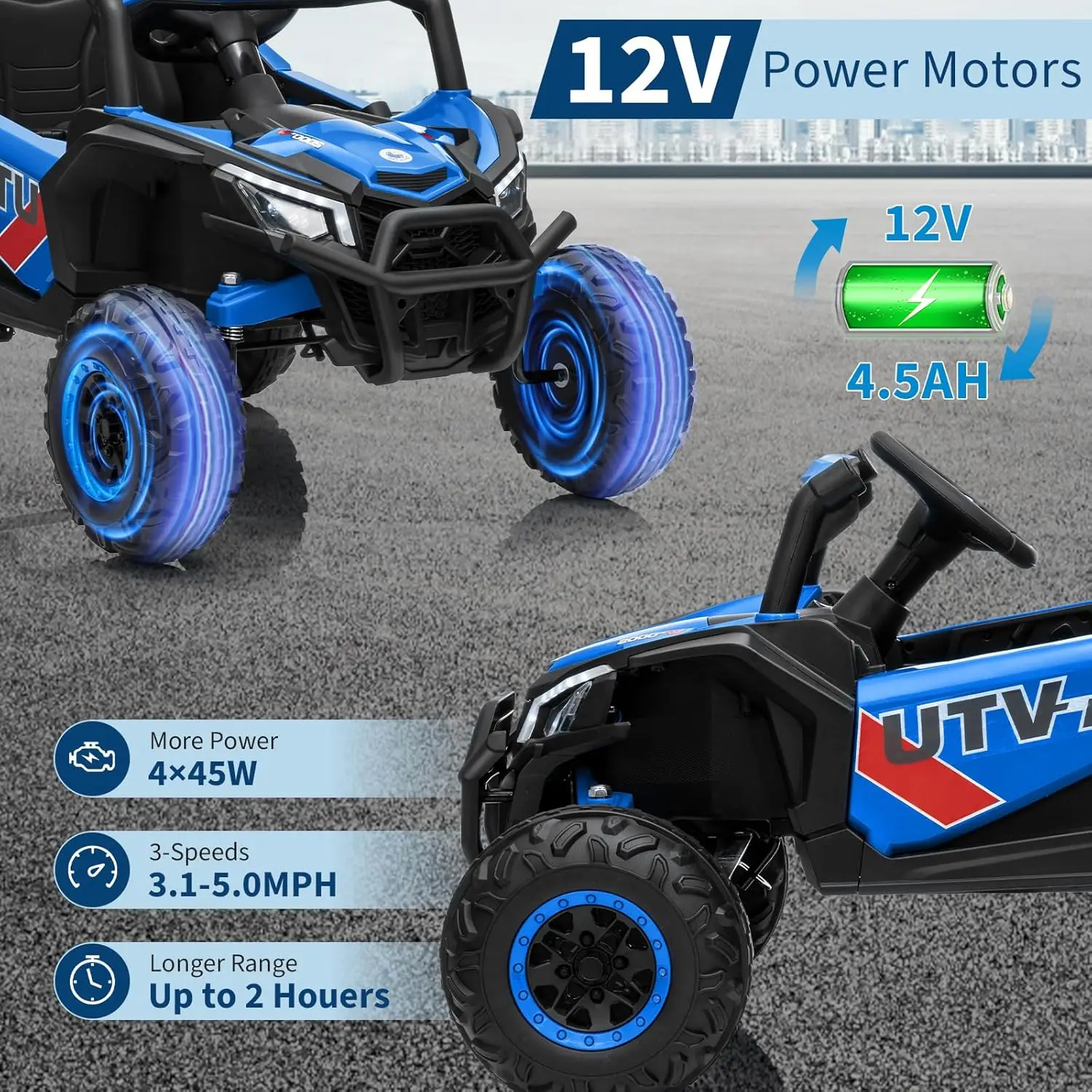 سيارة ركوب كهربائية 12 فولت UTV Buggy للأطفال 4WD/2WD شاحنة UTV قابلة للتحويل مع جهاز تحكم عن بعد بلوتوث، موسيقى، أضواء LED