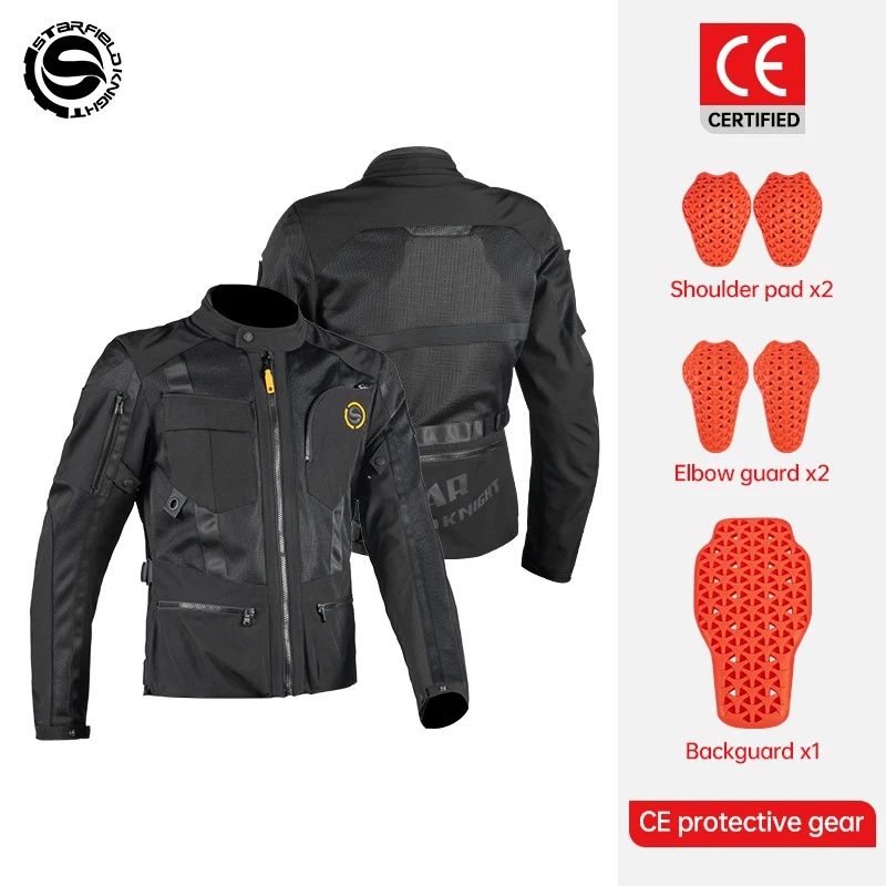 

Star Field Knight Spring&Summer Mesh Breathable Motorcycle Jacket Black Riding Clothes With CE Body Protective Gears Accessories