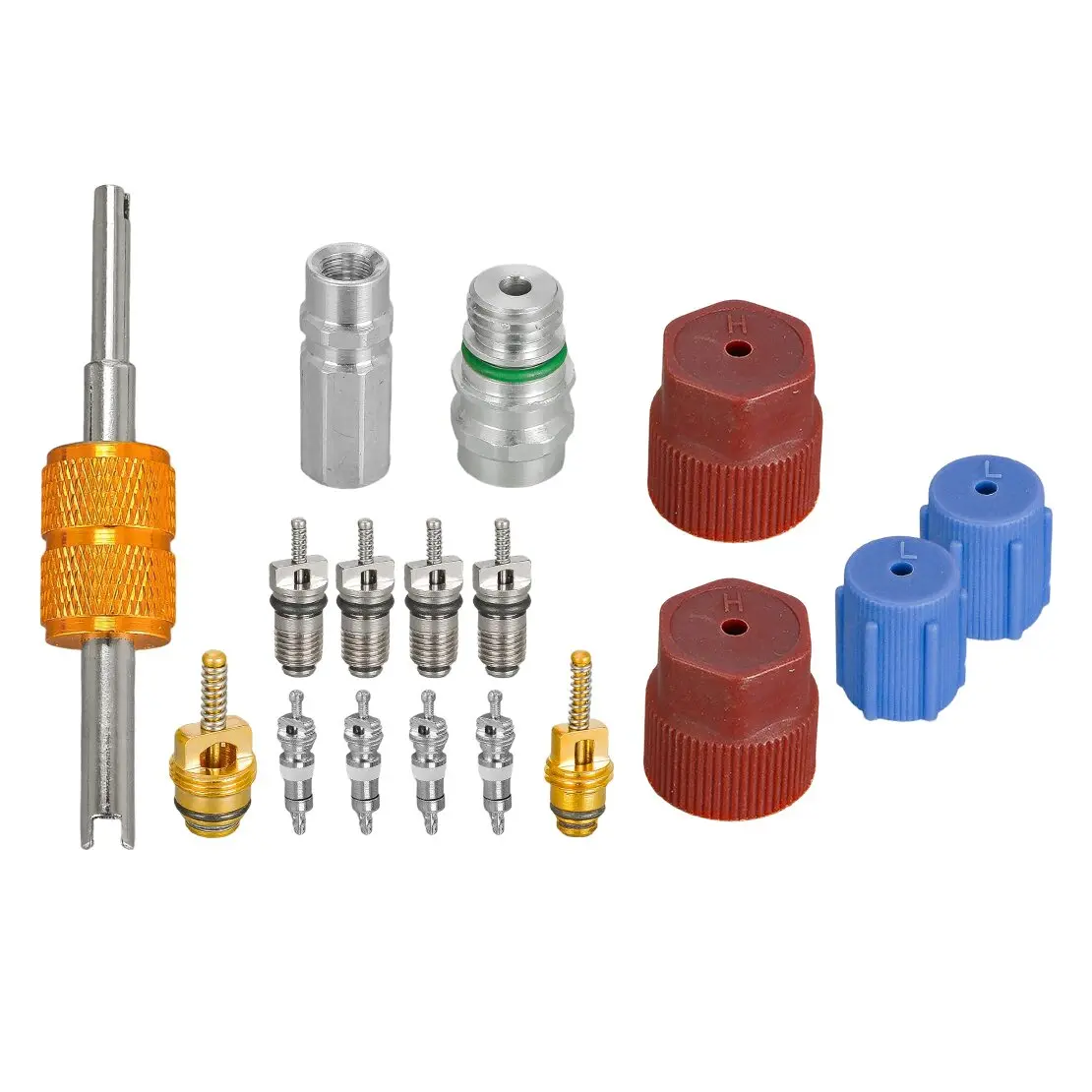 17Pcs Car Auto A/C Air Conditioning Valve Core Cap Connector Adapter Tool Kit R134a R12