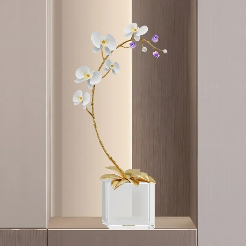 Crystal copper orchid simulation flower ornament light luxury high sense living room entrance wine cabinet TV cabinet desktop de