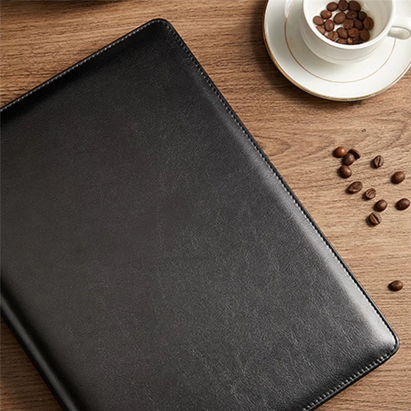 โฟลเดอร์แฟ้มสะสมผลงานที่มีขนาด A4คลิปบอร์ดหนังสีดำ padfolio สำหรับผู้ชายผู้หญิงอุปกรณ์จัดระเบียบใส่เอกสารธุรกิจ