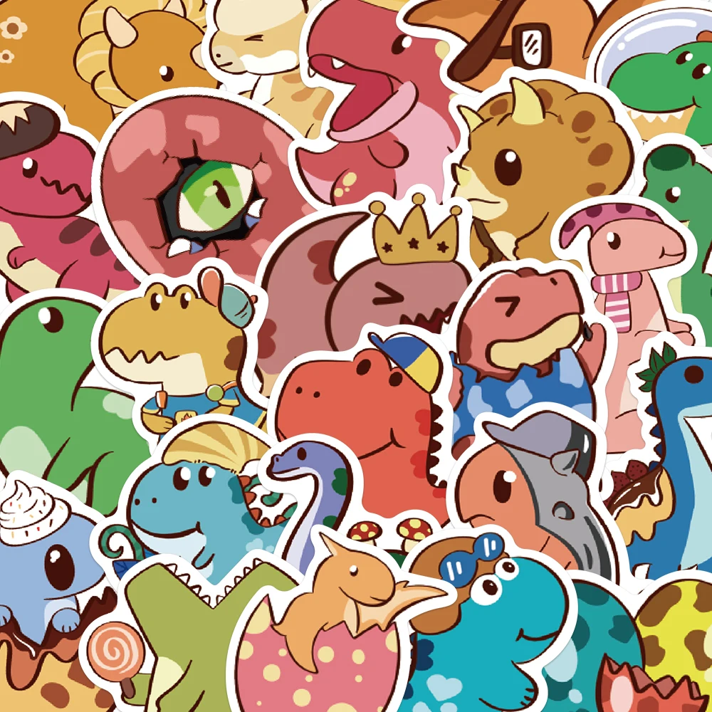 

50PCS Kawaii Colorful Dinosaurs Stickers Cartoon Toy Decals For Phone Case Skateboard Notebooks Guitar Animals Graffiti Sticker