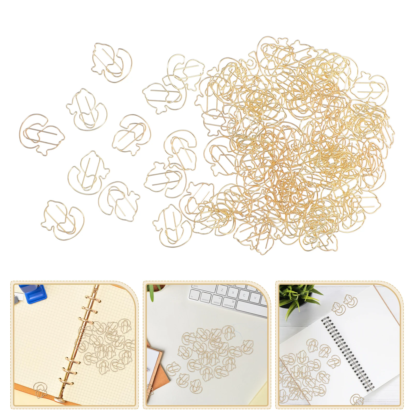 

100 Pcs Office Supply Cartoon Clip Animal Shaped Paper Clips Paperclips Decorate Golden Bookmark Duck Colored