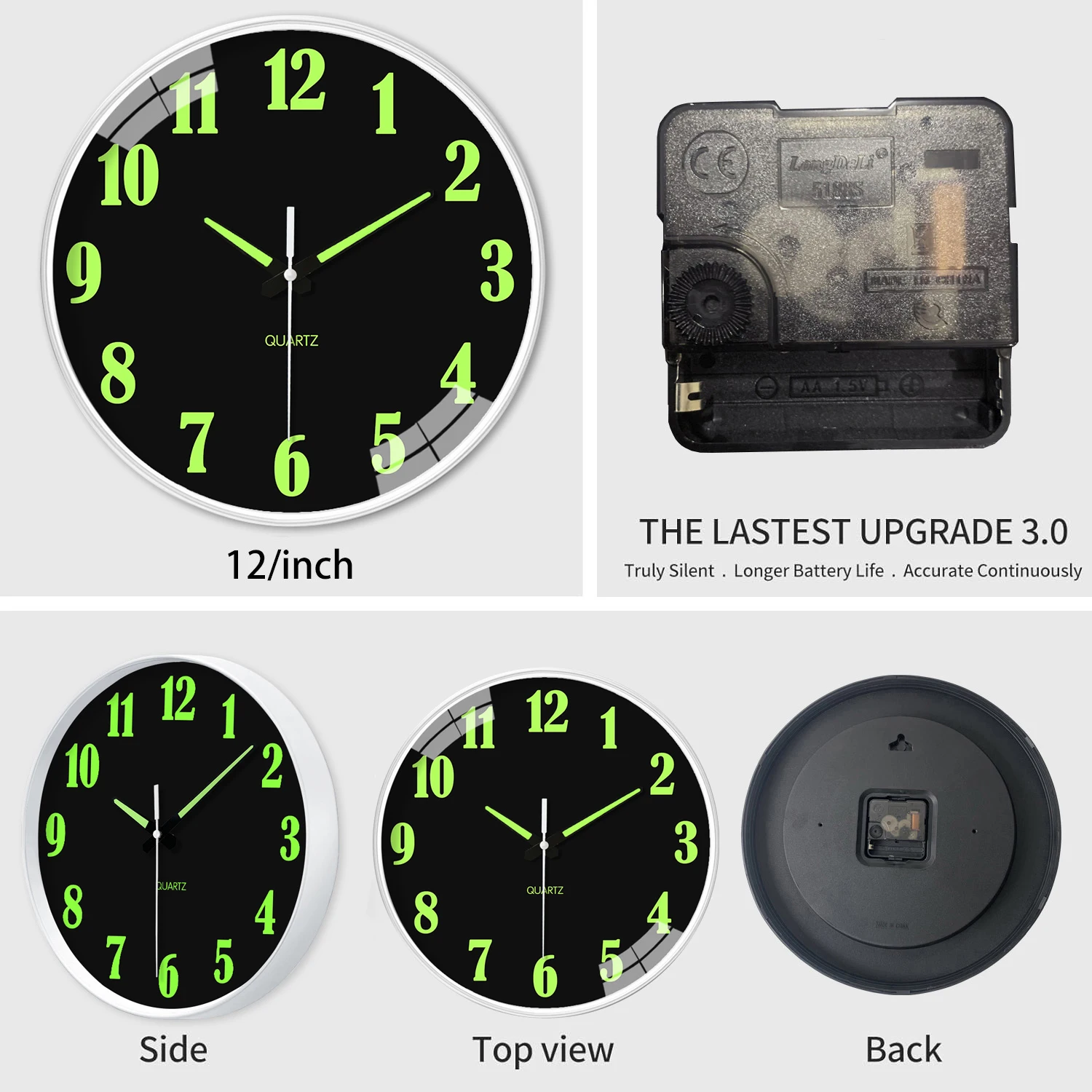 1pc glow-in-the-dark orologio da parete, orologio silenzioso che è silenzioso e non tick, orologio glow-in-the-dark, alimentato da una batteria al