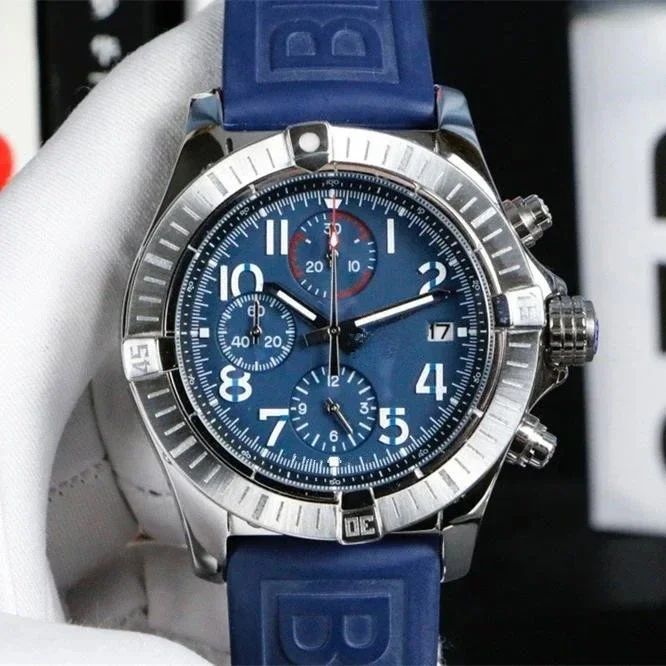 Luxury New Mens Watches Avenger Multi Functional Quartz Chronograph Black Blue Canvas Rubber Strap Casual Wristwatch