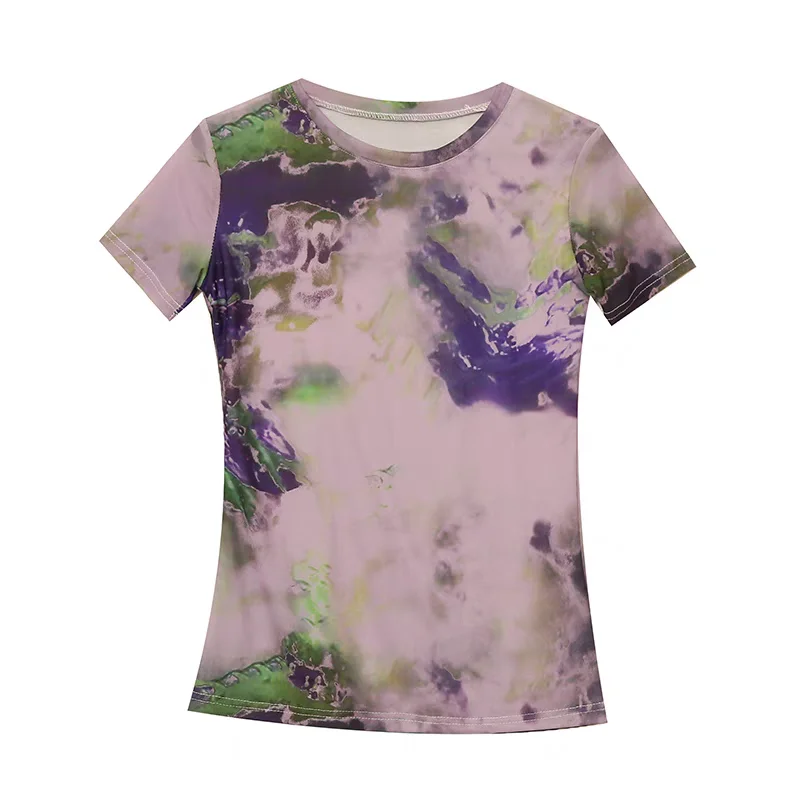 Sommer Druck Mesh Tees frauen Kurzarm V-ausschnitt T-shirt Mädchen Hohe Stretchy Floral T-Shirts Tops Für Weibliche Bluse
