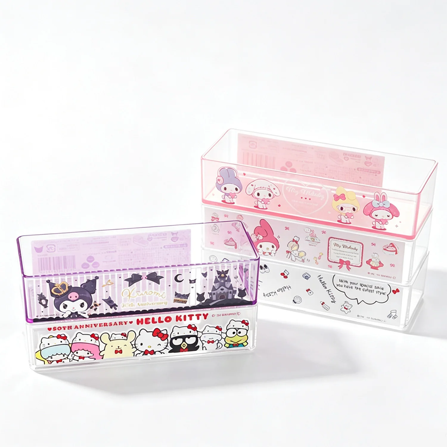 Kuromi My Melody Hello Kitty Print Clear Desktop Organizer for Stationery Cosmetics Table Home Tidy Storage Caddy` - view 3