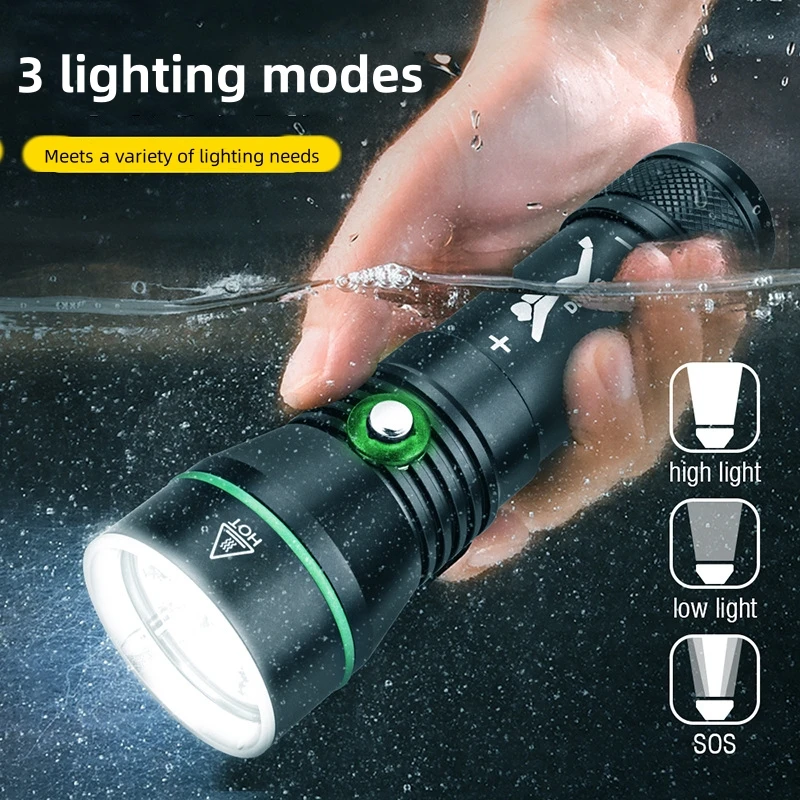 S3 LED White Light Diving Flashlight 200M Range IPX8 Waterproof 100M Diving Depth Amphibious Torch Camping Lantern