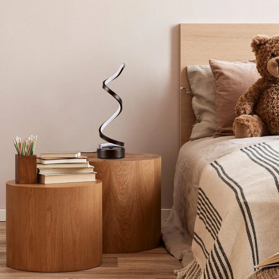 거실용 테이블 램프 2개 세트 블랙 디밍 가능 LED 램프 소형 침대 옆 램프 침실 사무실 가정용