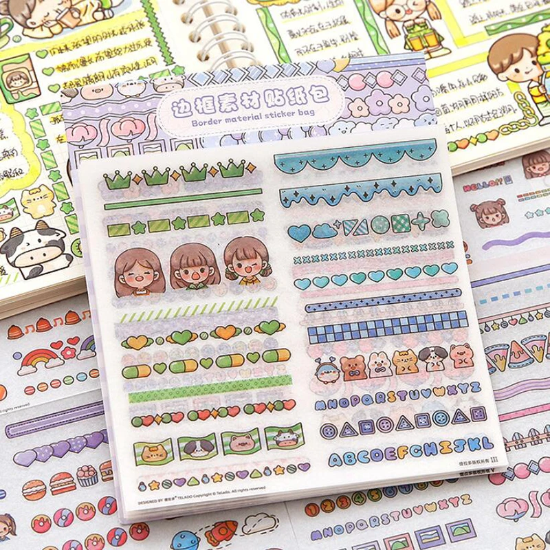 10 folhas kawaii fronteira adesivos diy scrapbooking diário planejador caderno decorações coreano papelaria etiqueta índice adesivo