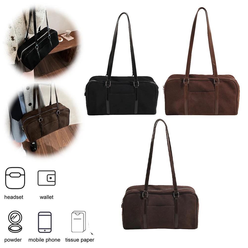 

Women Faux Suede Shoulder Bag Trendy Handbag Large Capacity Small Tote Bag Zip Closure Elegant Shoulder Purse for Autumn Winter