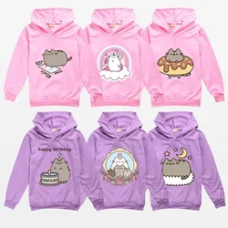 Pusheen Cute Cat Boy Girl Thin Hoodie Cartoon Printed Child Pullover Long Sleeve Student Teenage Casual Autumn Spring Sweatshirt